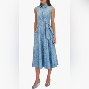 Akris Punto Light Blue Printed Sleeveless Shirt Dress with Side Tie